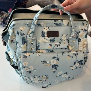 LitBear Diaper Backpack, Large Capacity Multifunction Bag in Light Blue Floral